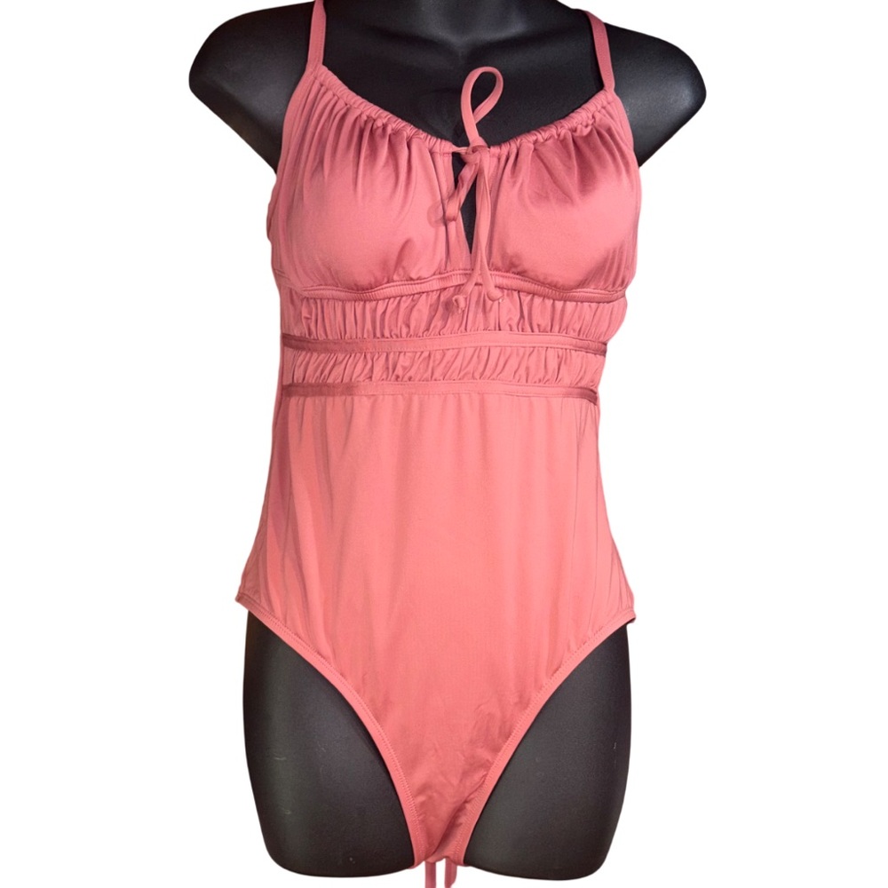 Kona Sol Women's Gathered Modern One Piece Swimsuit large 12-14 new